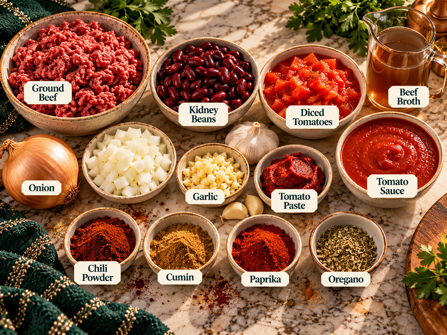 Ingredients for making Homemade Chili | Recipetaa.com